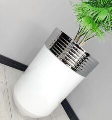 ELEGANT Dekoratif Krom Darbuka Parlak Beyaz Saksı 60cm