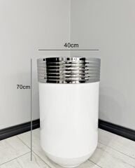 ELEGANT Dekoratif Krom Darbuka Parlak Beyaz Saksı 70cm