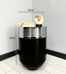 ELEGANT Dekoratif Krom Darbuka Parlak Siyah Sehpa 60cm