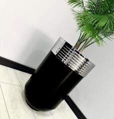 ELEGANT Dekoratif Krom Darbuka Parlak Siyah Saksı 70cm