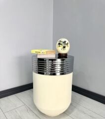 ELEGANT Dekoratif Krom Darbuka Krem Sehpa 60cm ELGNT60KRMSEHB