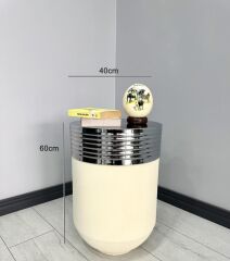 ELEGANT Dekoratif Krom Darbuka Krem Sehpa 60cm ELGNT60KRMSEHB