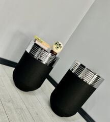 ELEGANT Dekoratif Krom Darbuka Siyah Saksı 70cm + Sehpa 60cm İkili Set