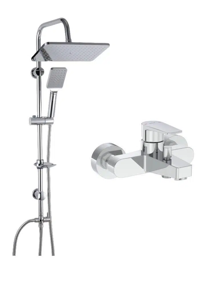 Artema Flow Square Krom Banyo Bataryası + Doppo Long Krom Tepe Duş Seti