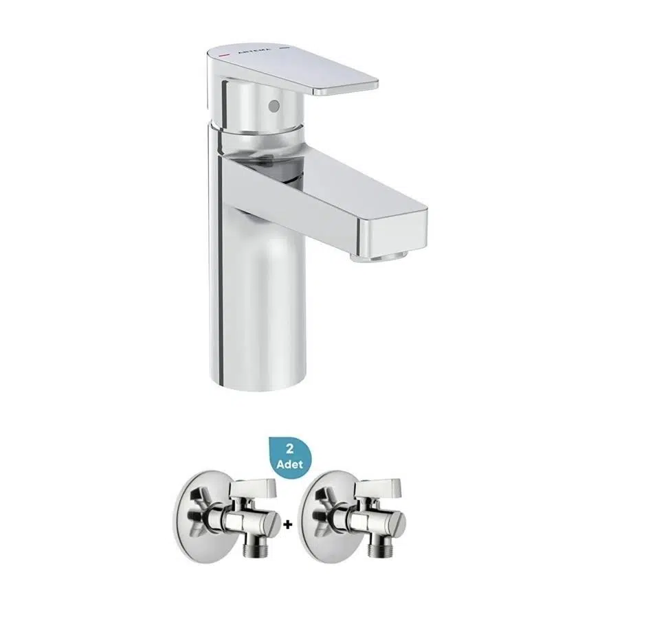 Artema Flow Square Lavabo Bataryası + 2'li Ara Musluk