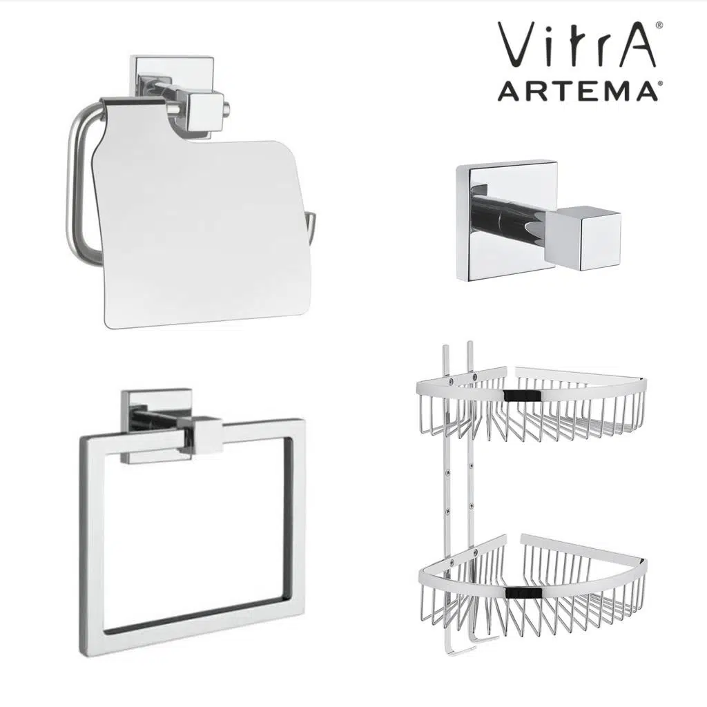 ARTEMA Q-LİNE KARE HAVLULUK A44994+KAPAKLI KAĞITLIK A44996+ASKILIK A44998+İKİLİ KÖŞE RAF A44160 SET