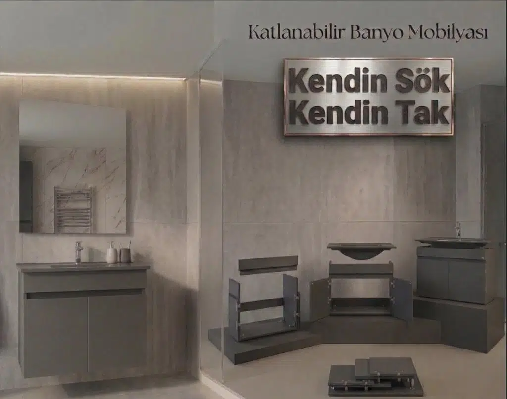 Creavit Flexio 65 Cm Katlanabilir Banyo Dolabı Antrasit Set