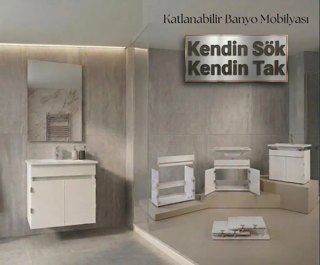 Creavit Flexio 65 Cm Katlanabilir Banyo Dolabı Beyaz Set