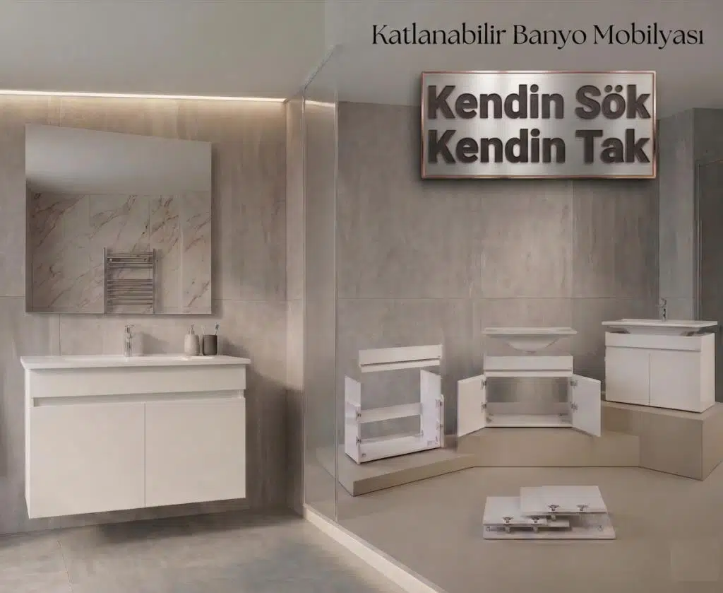 Creavit Flexio 80 cm Katlanabilir Banyo Dolabı Beyaz Set