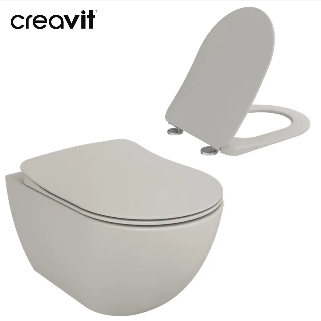 Creavit Free Rim-Off Asma Klozet Cool Grey + Creavit Cool Grey Yavaş Kapanan Kapak