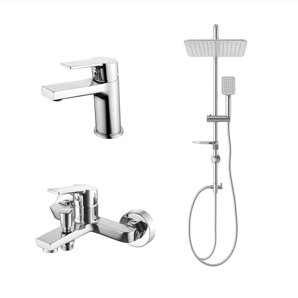 CREAVİT LUNA BANYO BATARYASI + LUNA LAVABO BATARYASI + DOPPO LONG TEPE DUŞ SİSTEMİ İKİLİ SET