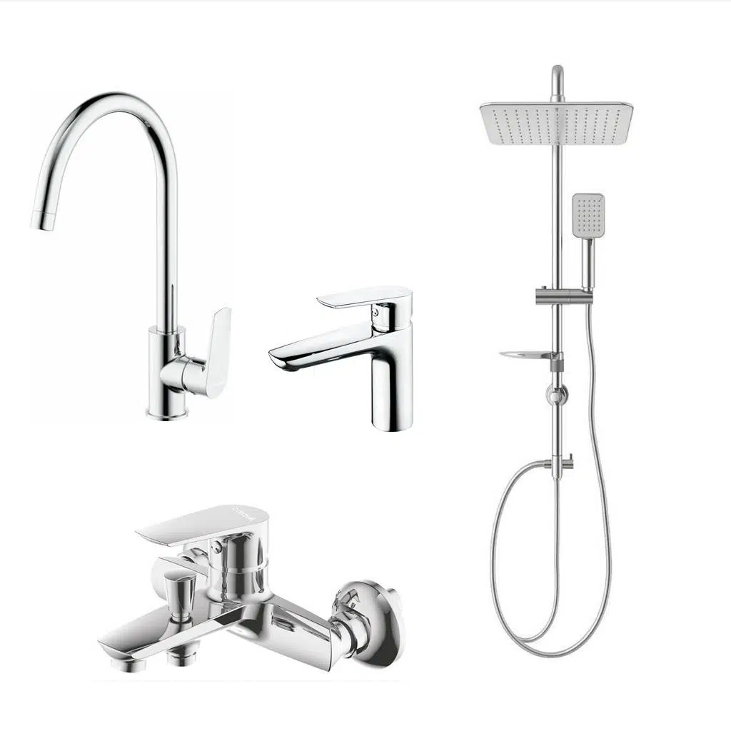 CREAVİT SOLO BANYO+ SOLO LAVABO+SOLO EVİYE BATARYASI+DOPPO LONG TEPE DUŞ SİSTEMİ İKİLİ SET