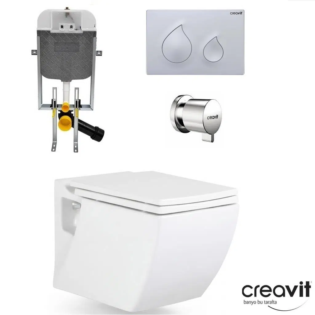 CREAVİT TREND ASMA KLOZET + DUROPLAST YAVAŞ KAPAK + CREAVİT GÖMME REZERVUAR SET 