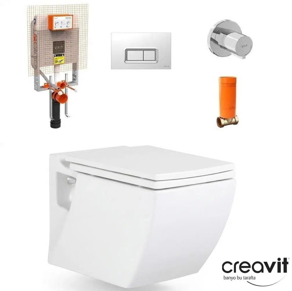 CREAVİT TREND ASMA KLOZET + DUROPLAST YAVAŞ KAPAK + VİTRA GÖMME REZERVUAR SET 