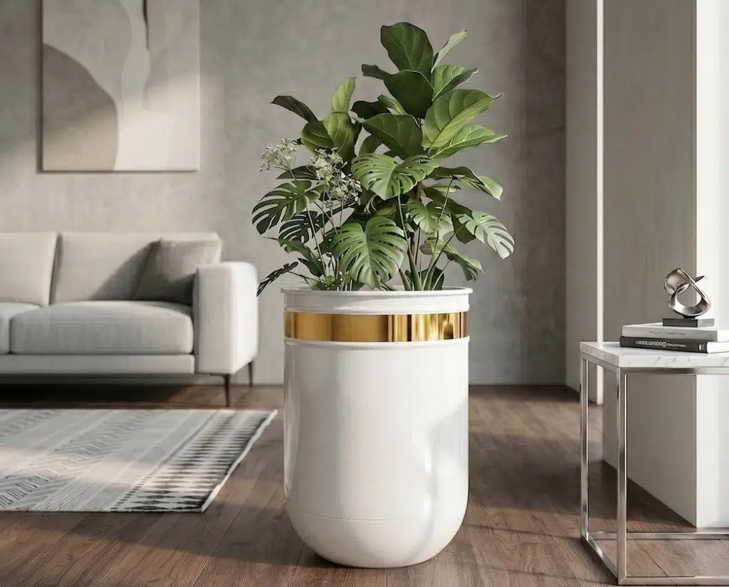 Dekoratif Glossia 45 cm Beyaz Gold Darbuka Saksı 