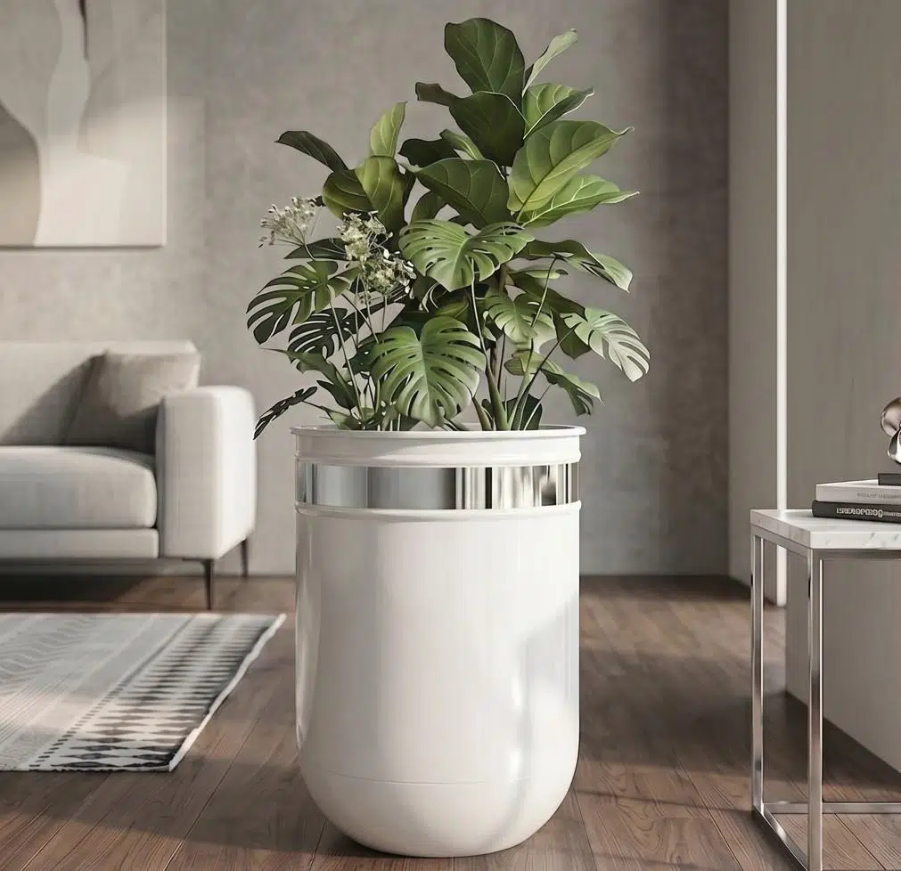 Dekoratif Glossia 45 cm Beyaz Gümüş Krom Darbuka Saksı 