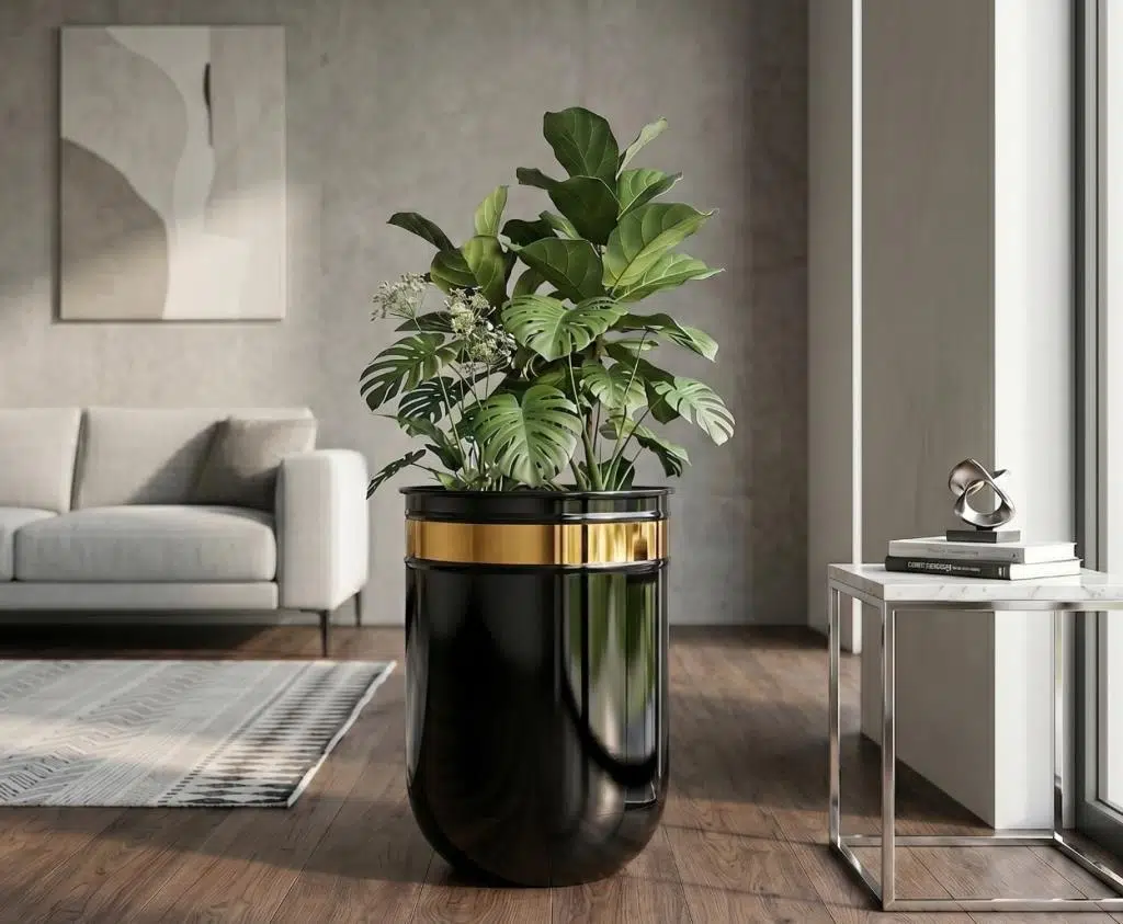 Dekoratif Glossia 45 cm Siyah Gold Darbuka Saksı 