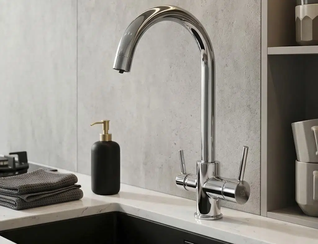 Elya Krom Kuğu Baston 3 Yollu Arıtmali Sıcak Soğuk Girişli Eviye Bataryası