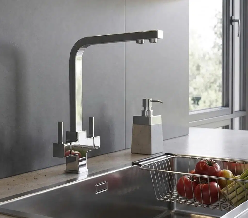 Elya Kare Krom 3 Yollu Arıtmali Sıcak Soğuk Girişli Eviye Bataryası