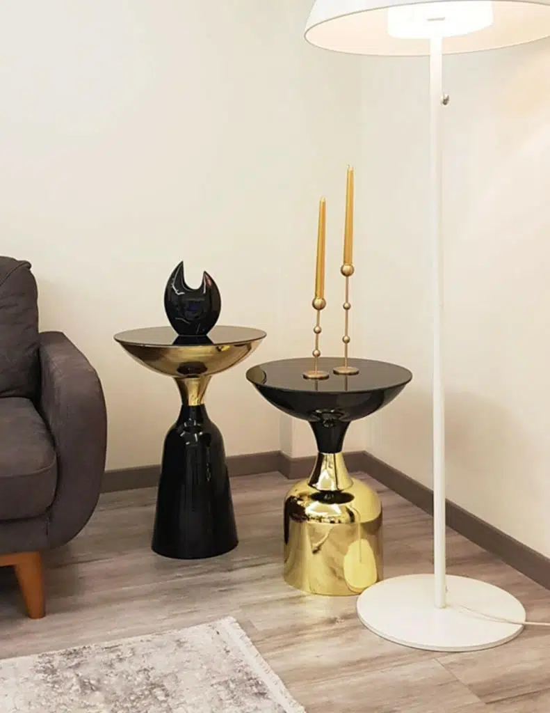 Olympos Dekoratif Parlak Siyah Model Gold Sehpa 50 ve 55 cm