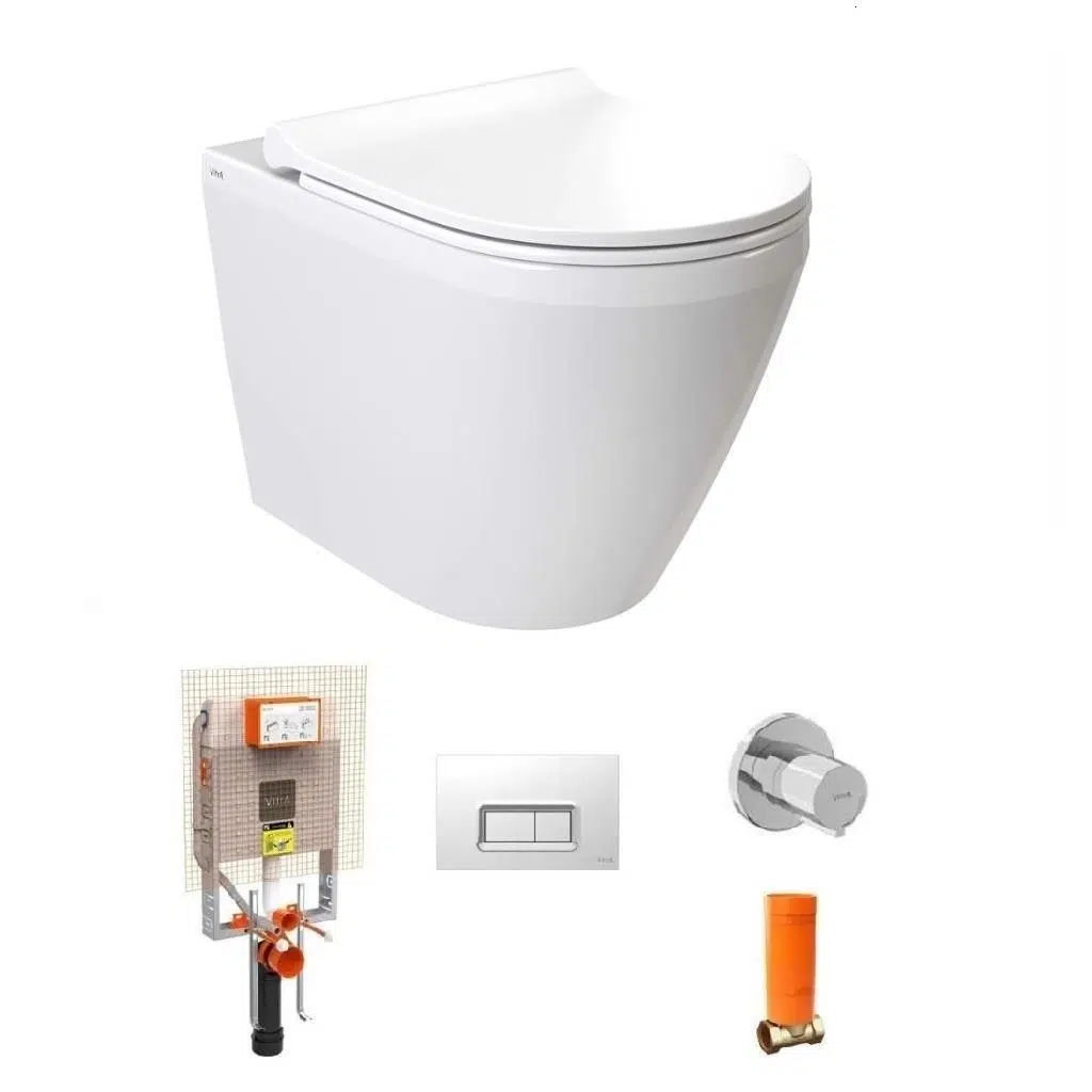 VitrA İntegra Kısa Kanalsız Asma Klozet (Yanları Kapalı) + VitrA Slim Duroplast Kapak + VitrA Gömme Set 7040L003-0090