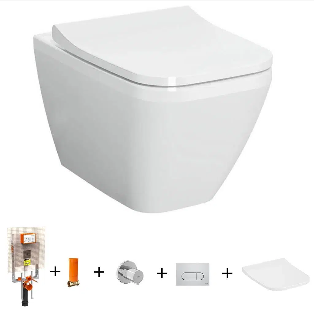 VitrA İntegra Square Rim-Ex Asma Klozet + Slim Duroplast Yavaş Kapak + Gömme Rezervuar SET