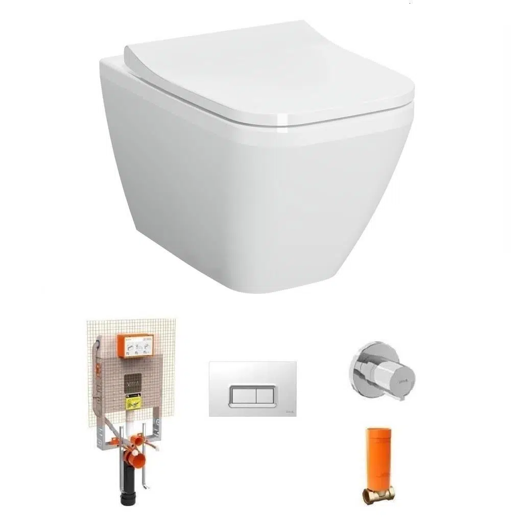 VitrA İntegra Square Kare Asma Klozet + Slim Duroplast Yavaş Kapak + Gömme Rezervuar SET