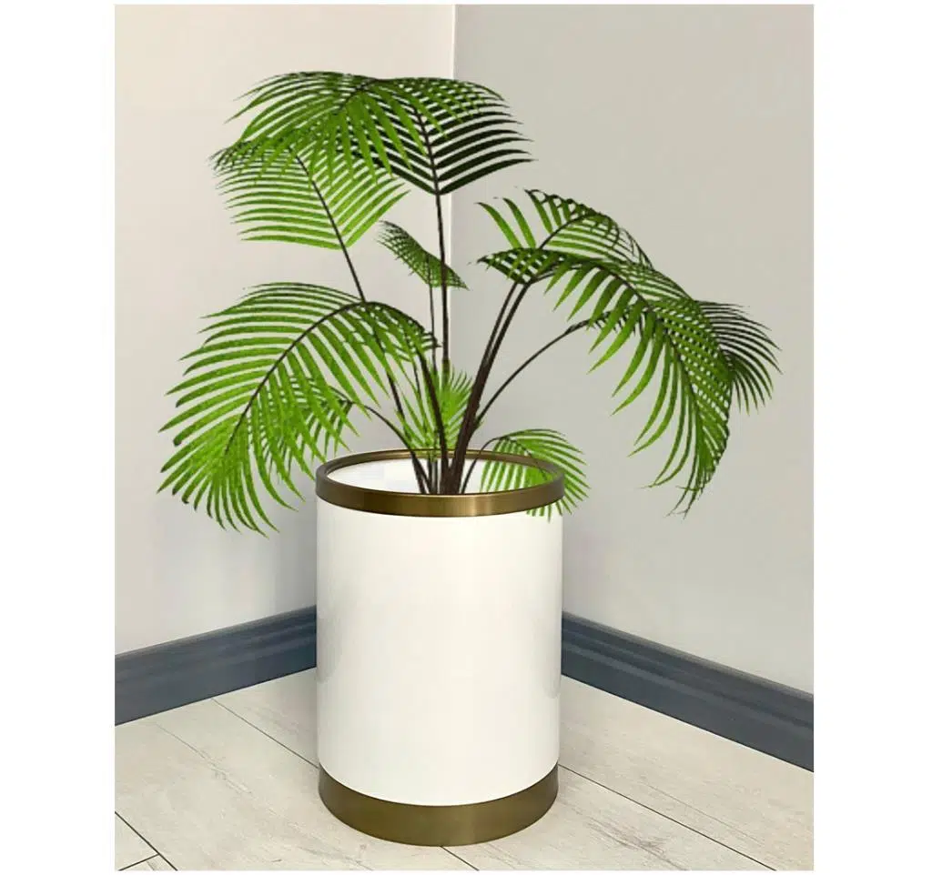 Yağmur Dekoratif Parlak Beyaz Eskitme Metal Saksı ,