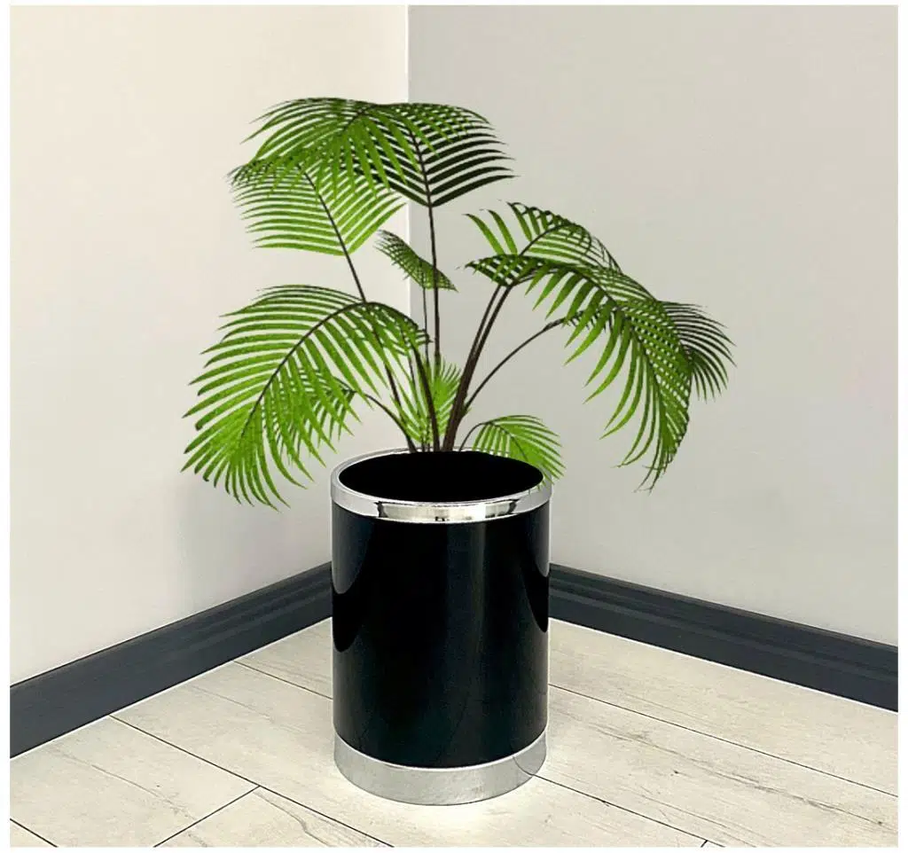 Yağmur Dekoratif Parlak Siyah Krom Metal Saksı ,