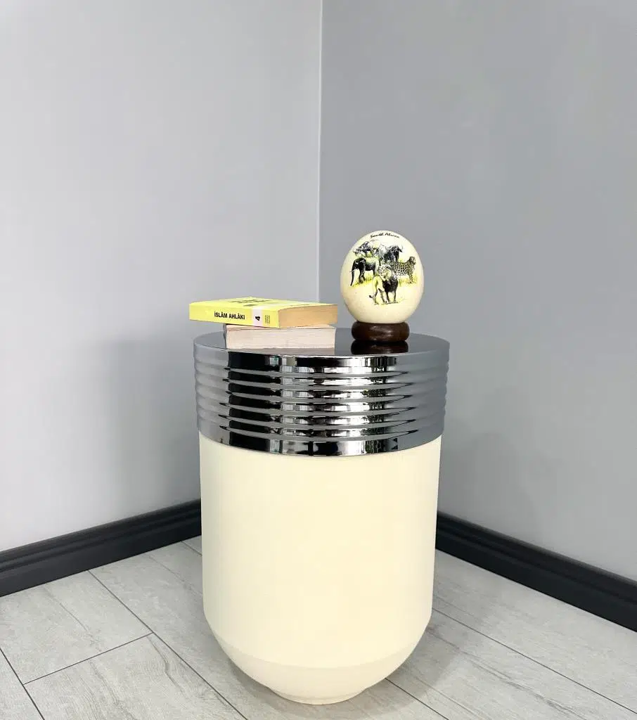 ELEGANT Dekoratif Krom Darbuka Krem Sehpa 60cm ELGNT60KRMSEHB