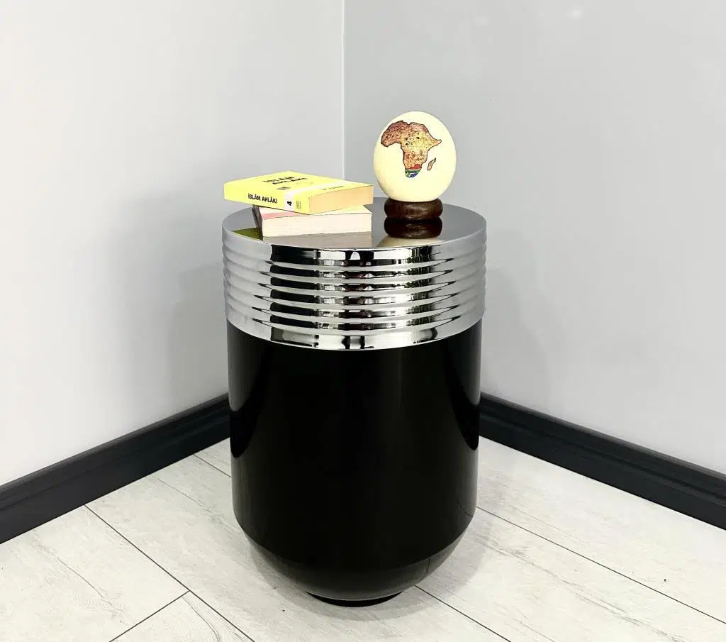 ELEGANT Dekoratif Krom Darbuka Parlak Siyah Sehpa 60cm 